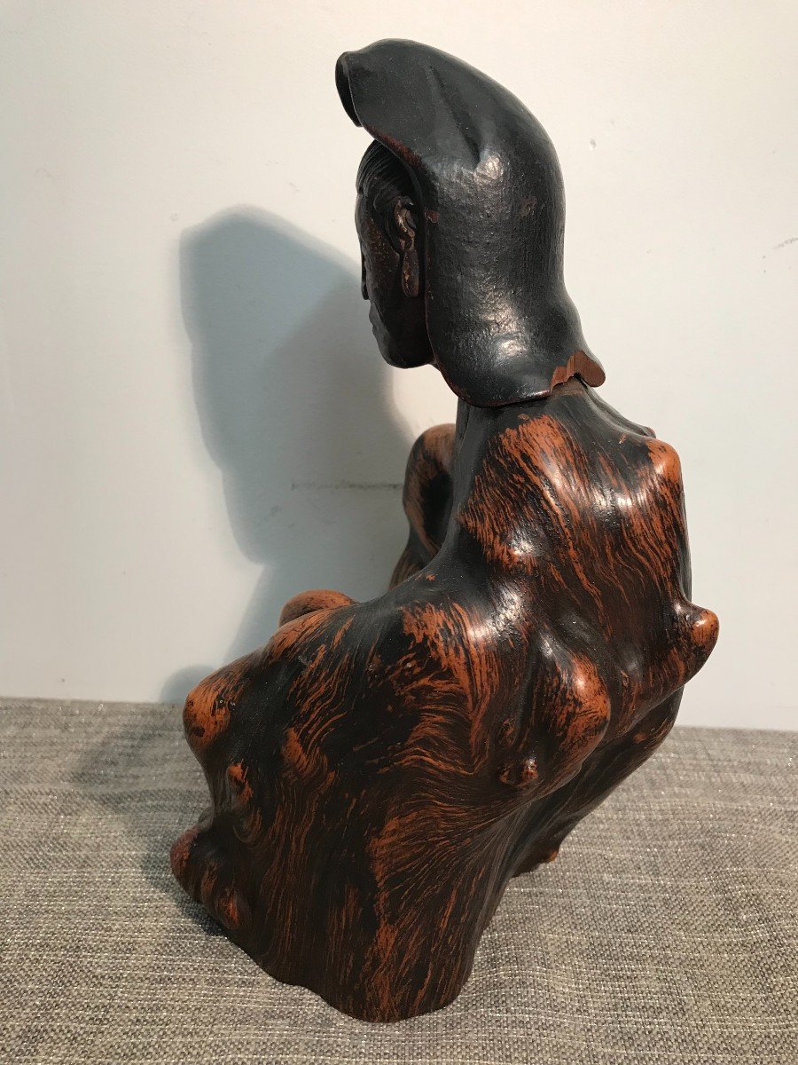 Chine divinité en bois sculpté XVIIIème siècle-photo-2