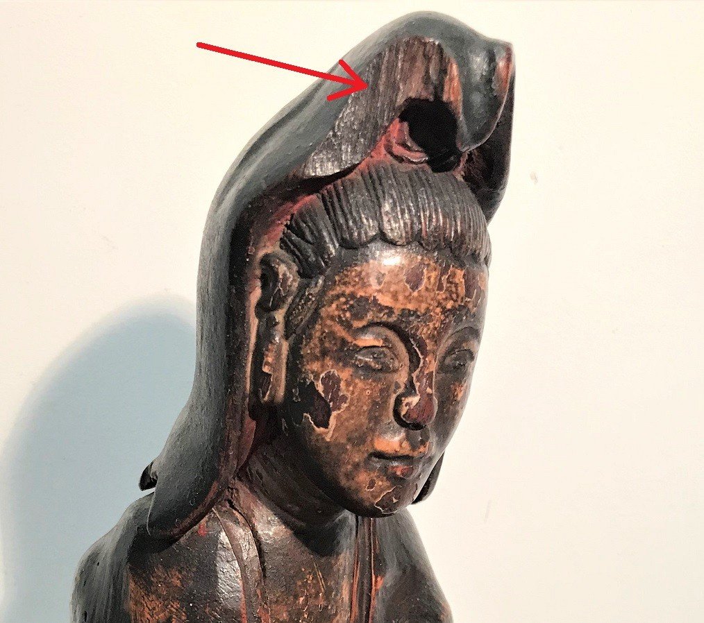 Chine divinité en bois sculpté XVIIIème siècle-photo-8