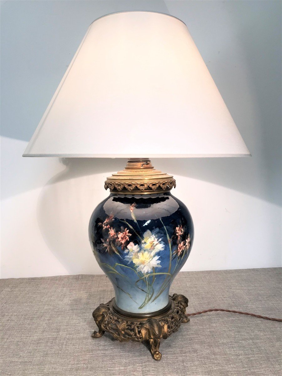 Earthenware Lamp Montigny Sur Loing 19th Century-photo-2