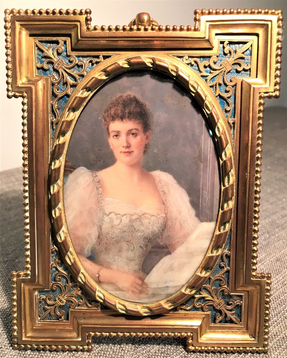 Bronze Frame Alphonse Giroux Miniature Portrait Gouache XIXth Century