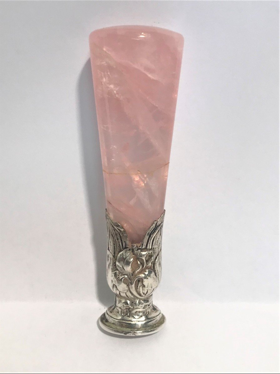 Stamp Seal In Rose Quartz And White Gold, Art Nouveau Period-photo-3