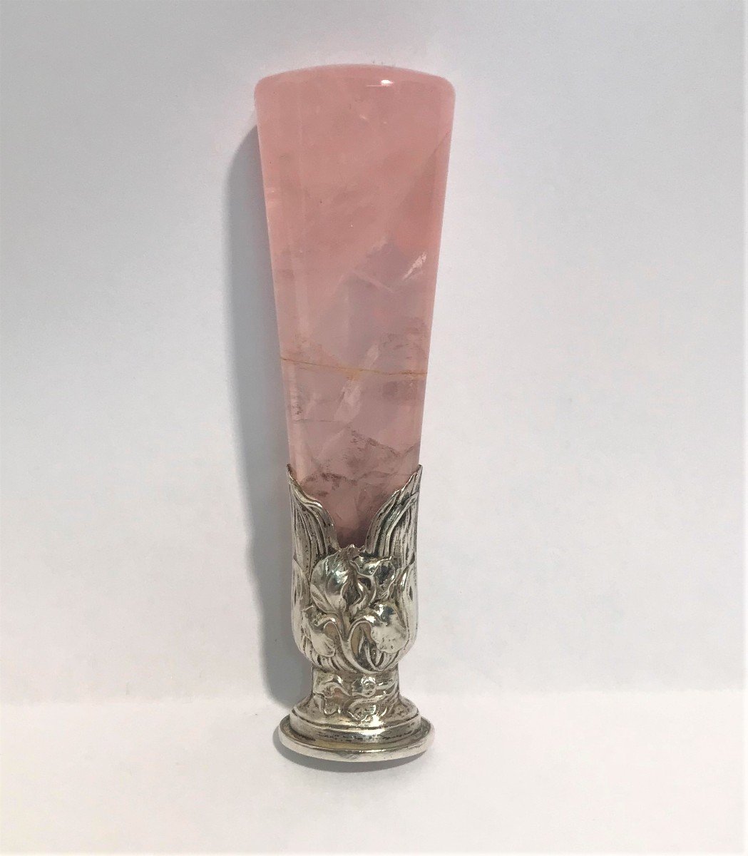 Sceau cachet en quartz rose et or blanc époque Art Nouveau