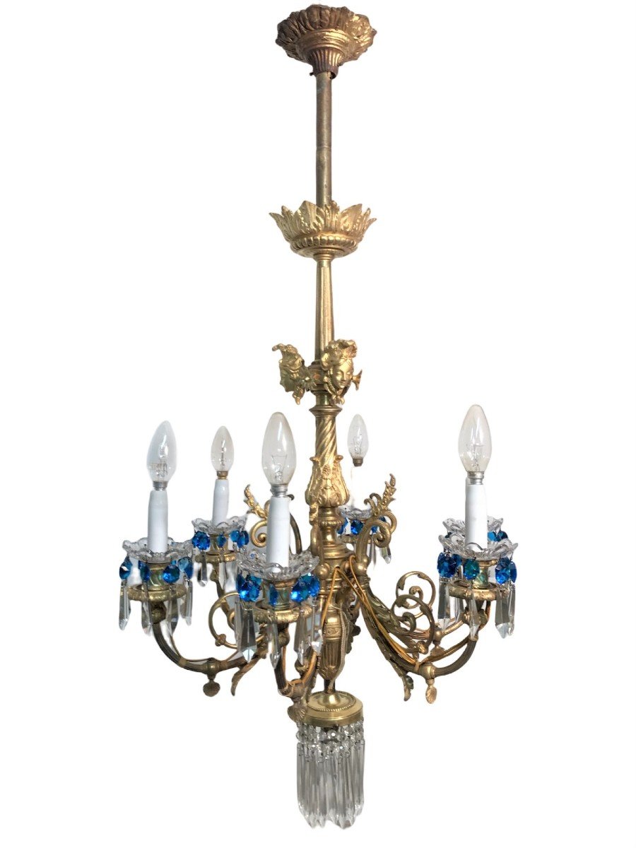 Lustre bronze doré et pampilles époque Napoléon III