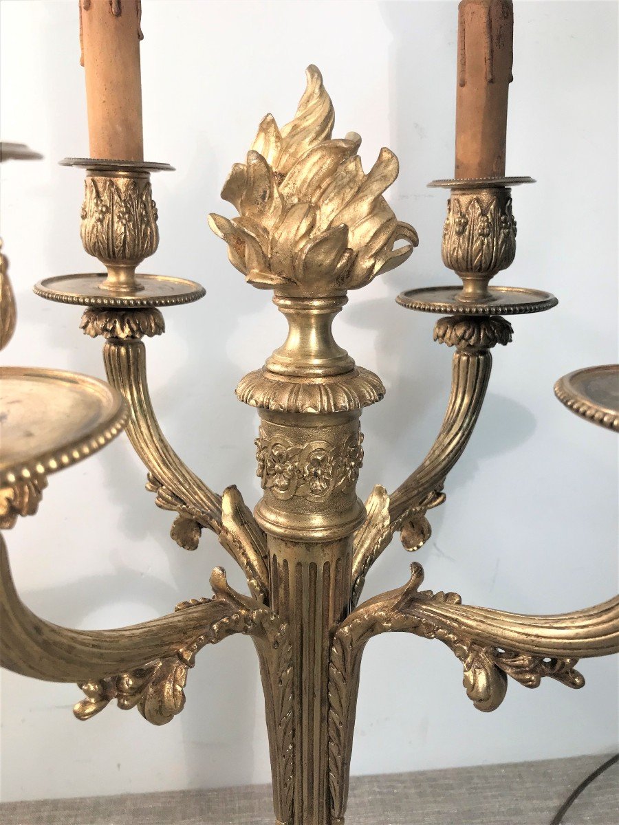 Grande paire de candélabres bronze style Louis XVI-photo-2