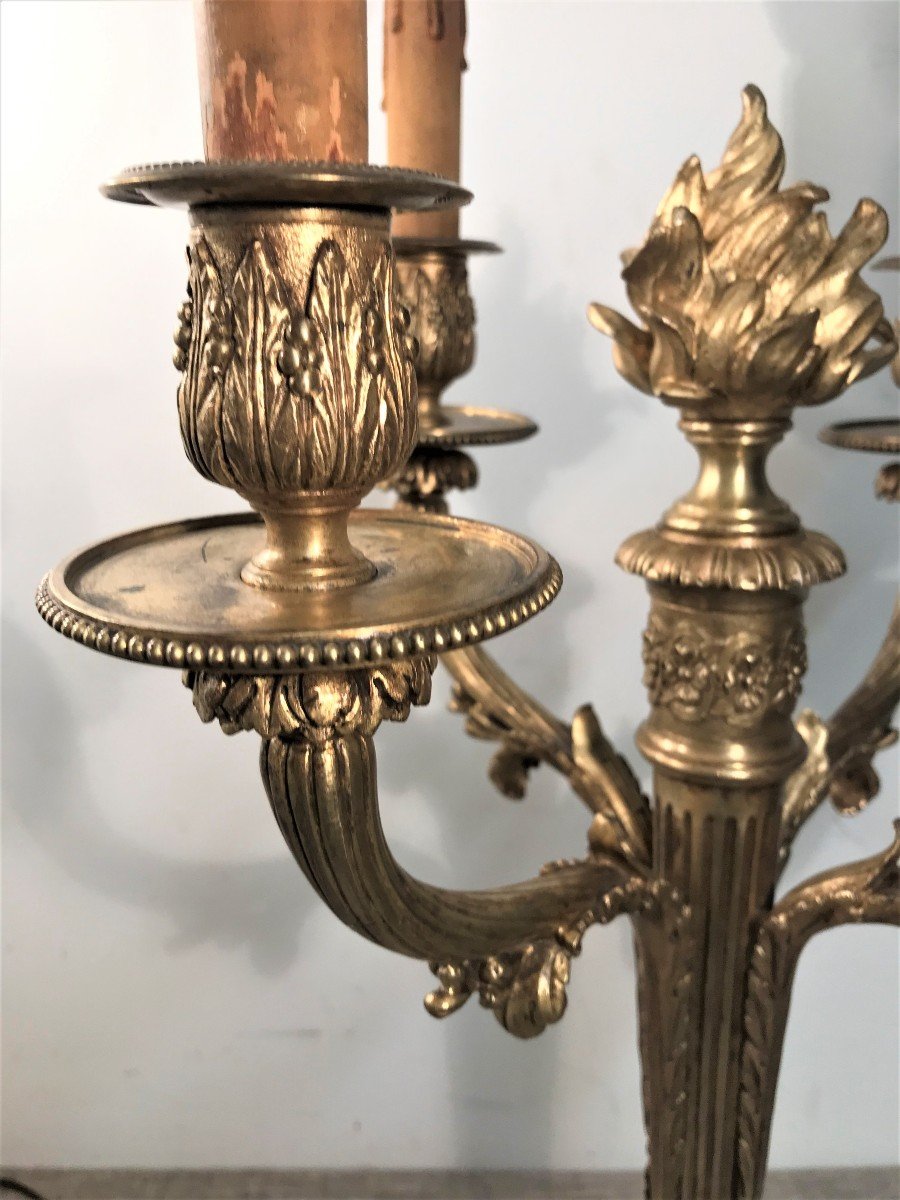 Grande paire de candélabres bronze style Louis XVI-photo-3