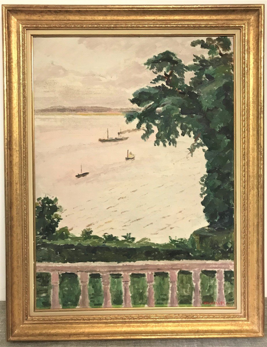 Oil Painting On Canvas By Jules Cavaillès "honfleur" XX Century