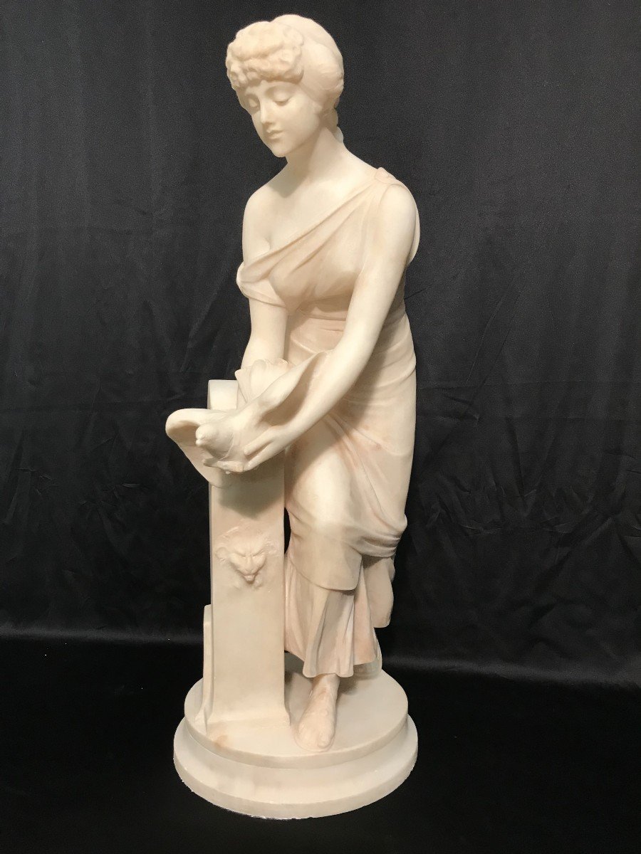 Alabaster Sculpture Young Carrier Pigeon Girl By Pittaluga Carlo-photo-2