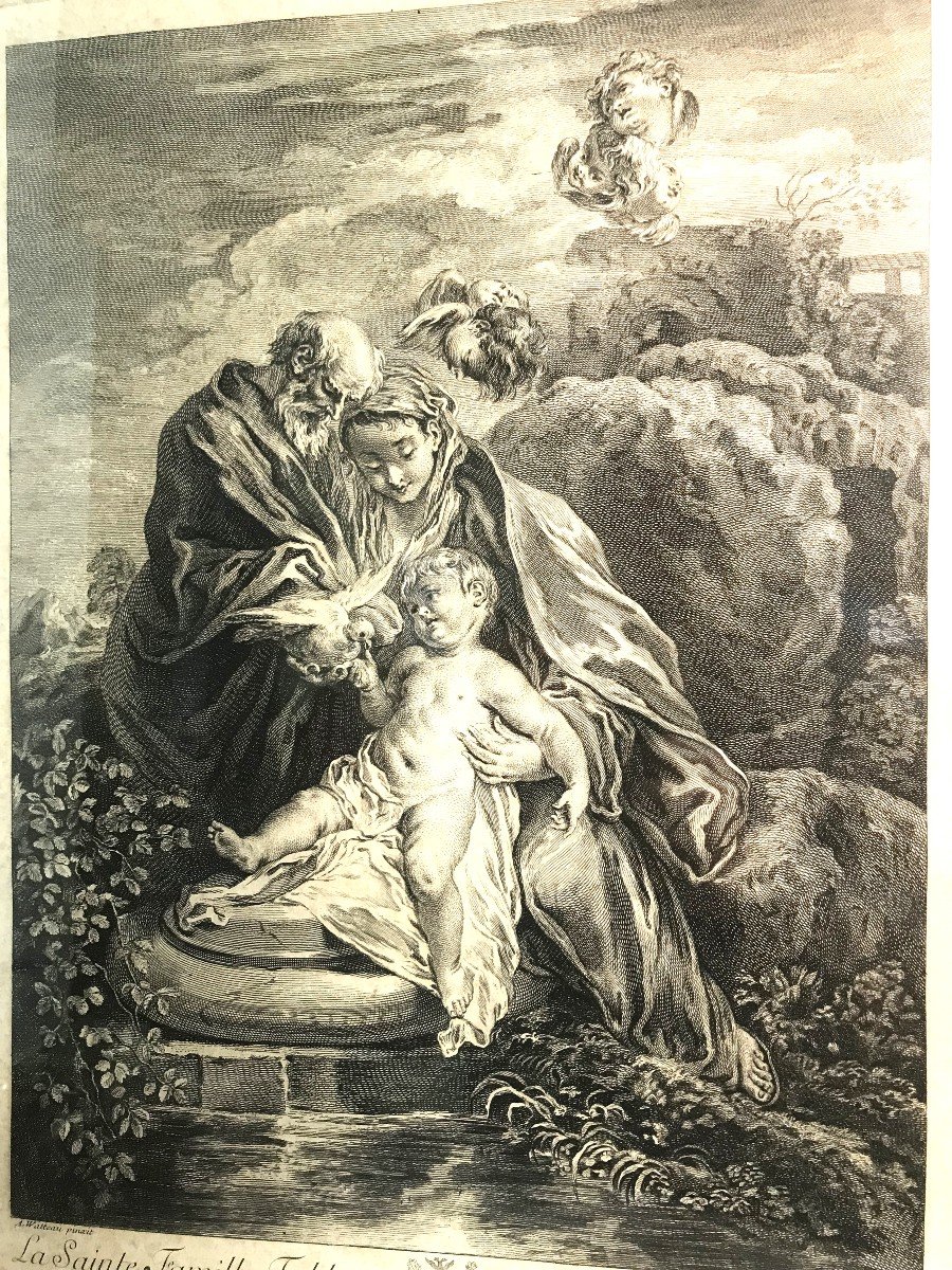Gravure XVIIIème siècle par Watteau " la sainte famille "-photo-3