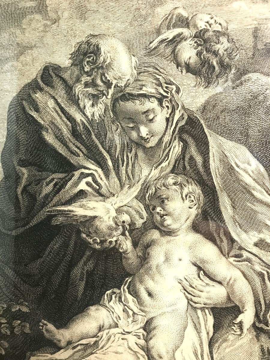 Gravure XVIIIème siècle par Watteau " la sainte famille "-photo-4