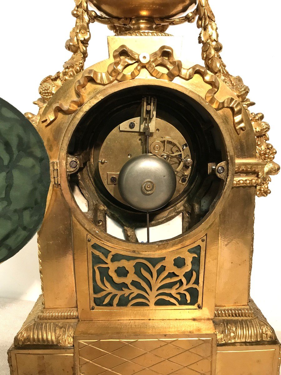 Terminal Clock In Gilded Bronze And 19th Century Sèvres Porcelain Plates-photo-5