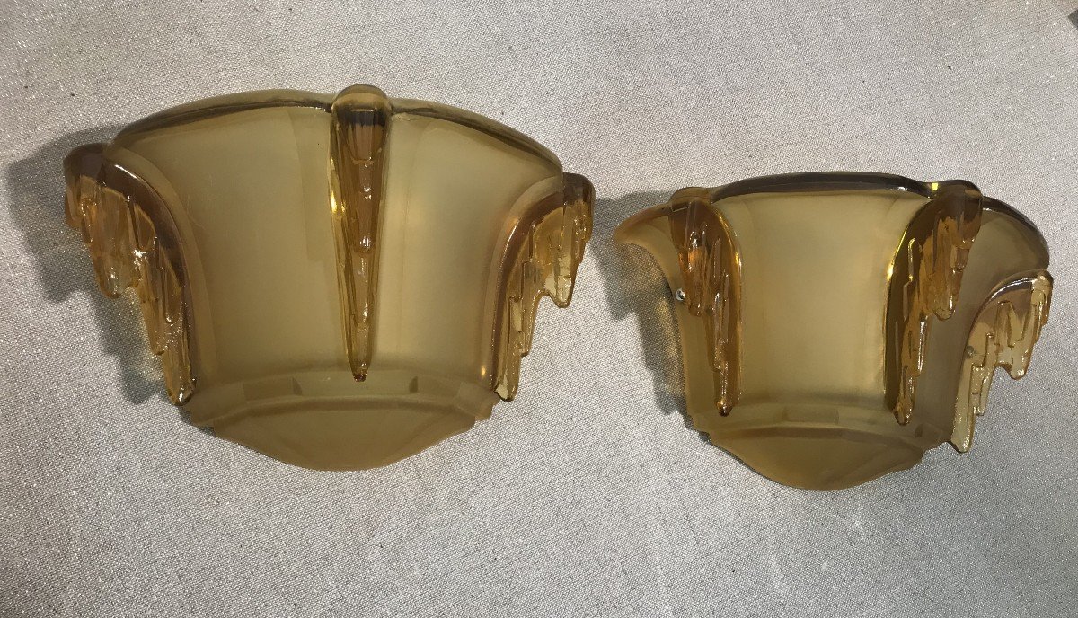 Pair Of Art Deco Glass Wall Lights From The 20th Century-photo-3