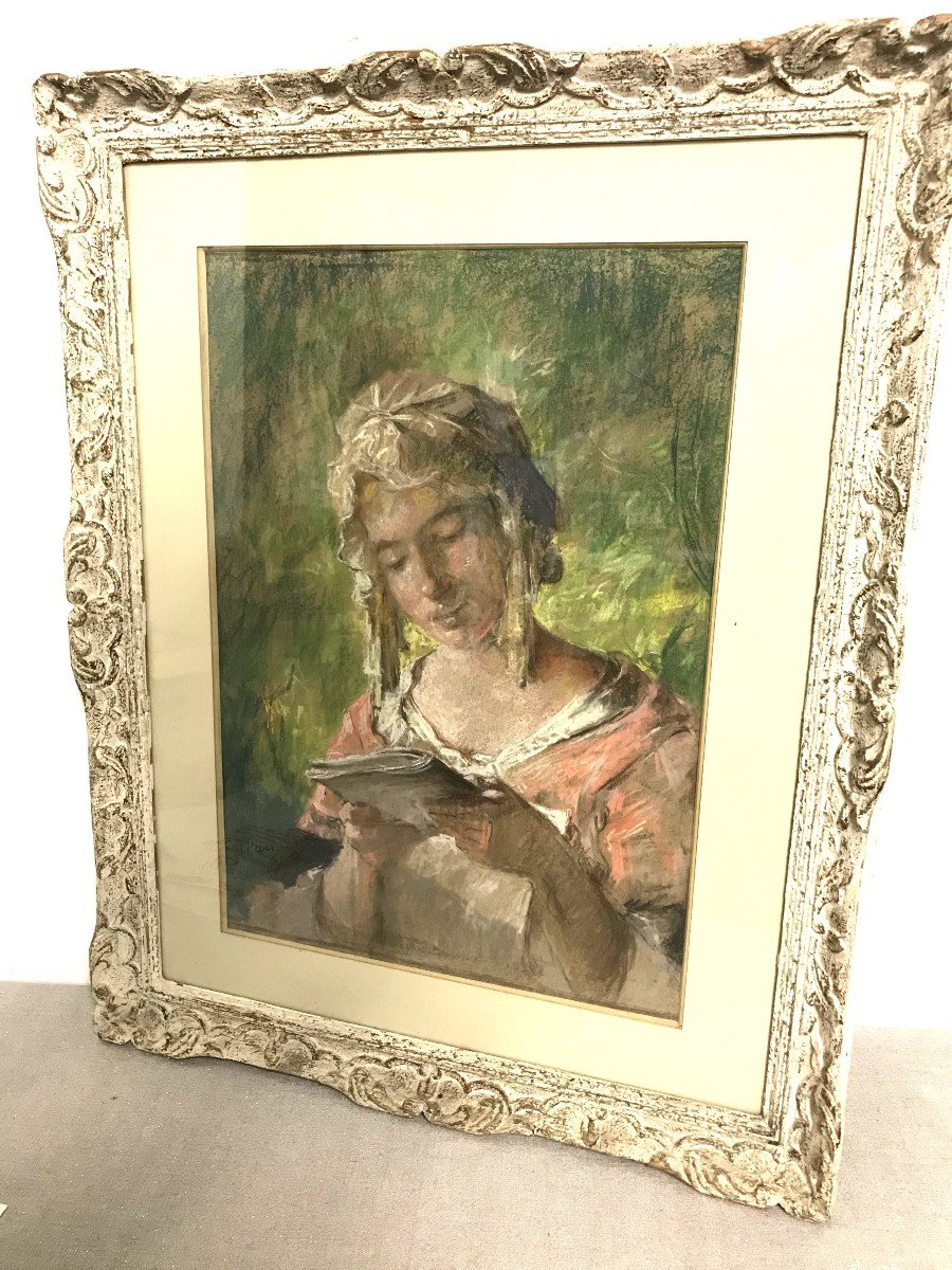 Pastel Painting Young Woman Reading-photo-3