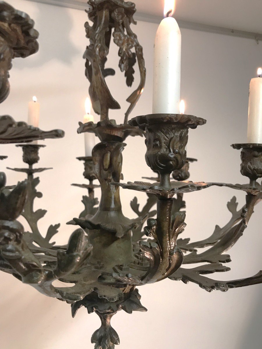 19th Century Bronze Chandelier With 12 Lights-photo-1