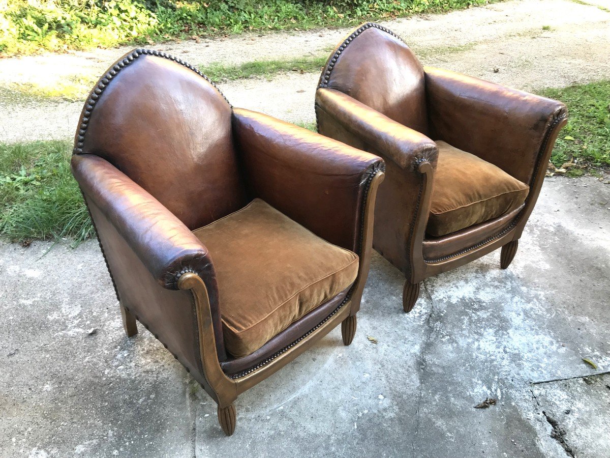 Pair Of Art Deco Leather Club Armchairs 1925-photo-2