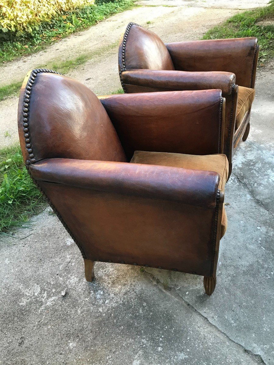 Pair Of Art Deco Leather Club Armchairs 1925-photo-3