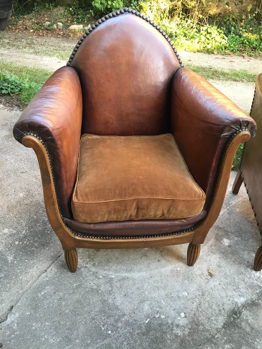 Pair Of Art Deco Leather Club Armchairs 1925-photo-4