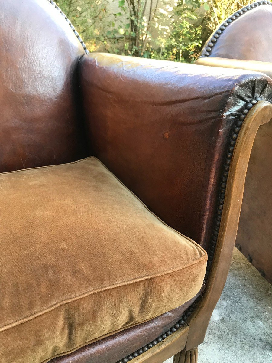 Pair Of Art Deco Leather Club Armchairs 1925-photo-3