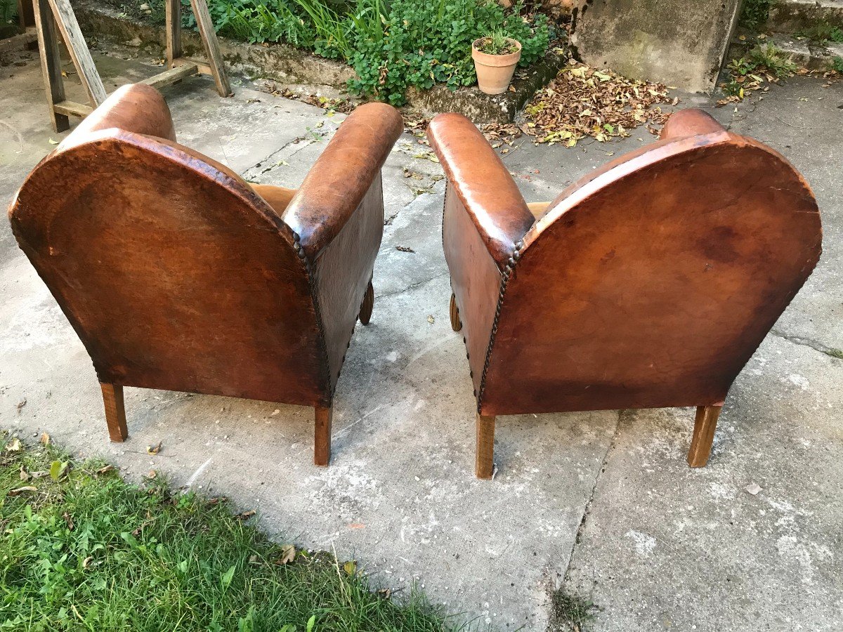 Pair Of Art Deco Leather Club Armchairs 1925-photo-5