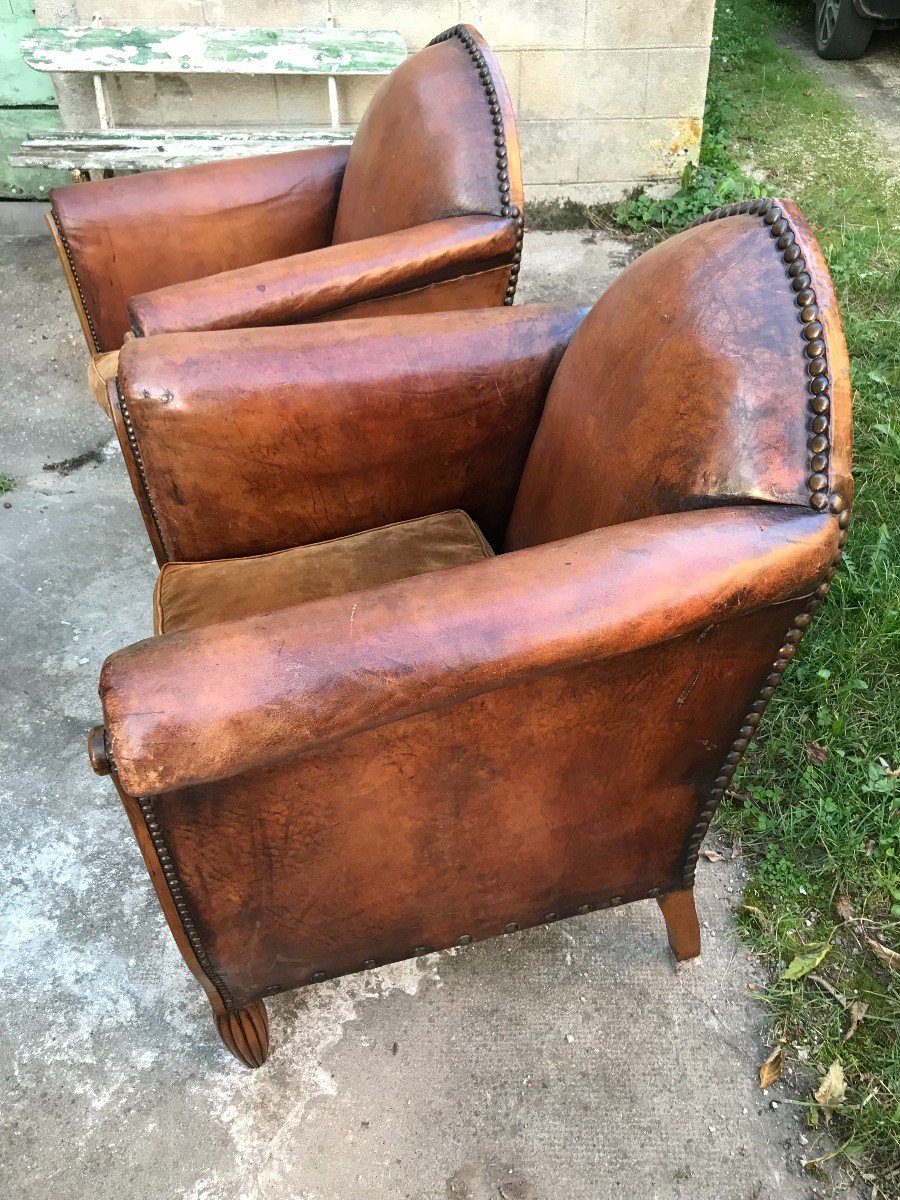 Pair Of Art Deco Leather Club Armchairs 1925-photo-6