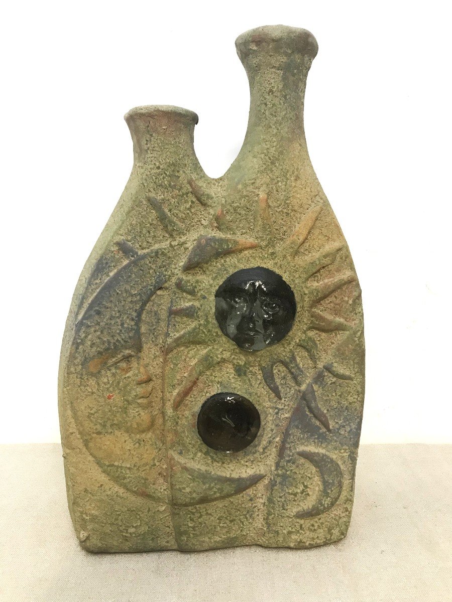 Ceramic And Glass Sun And Moon Vase