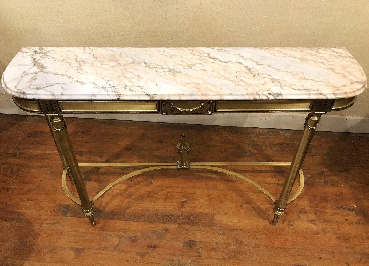 Louis XVI Style Console Table In Gilded Brass-photo-3