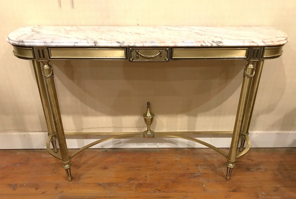 Louis XVI Style Console Table In Gilded Brass