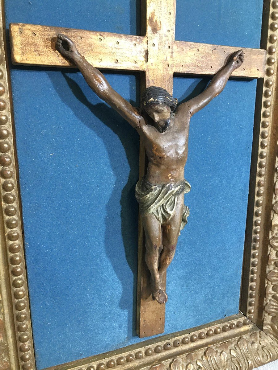 Crucifix bois polychrome et doré début 19ème-photo-3