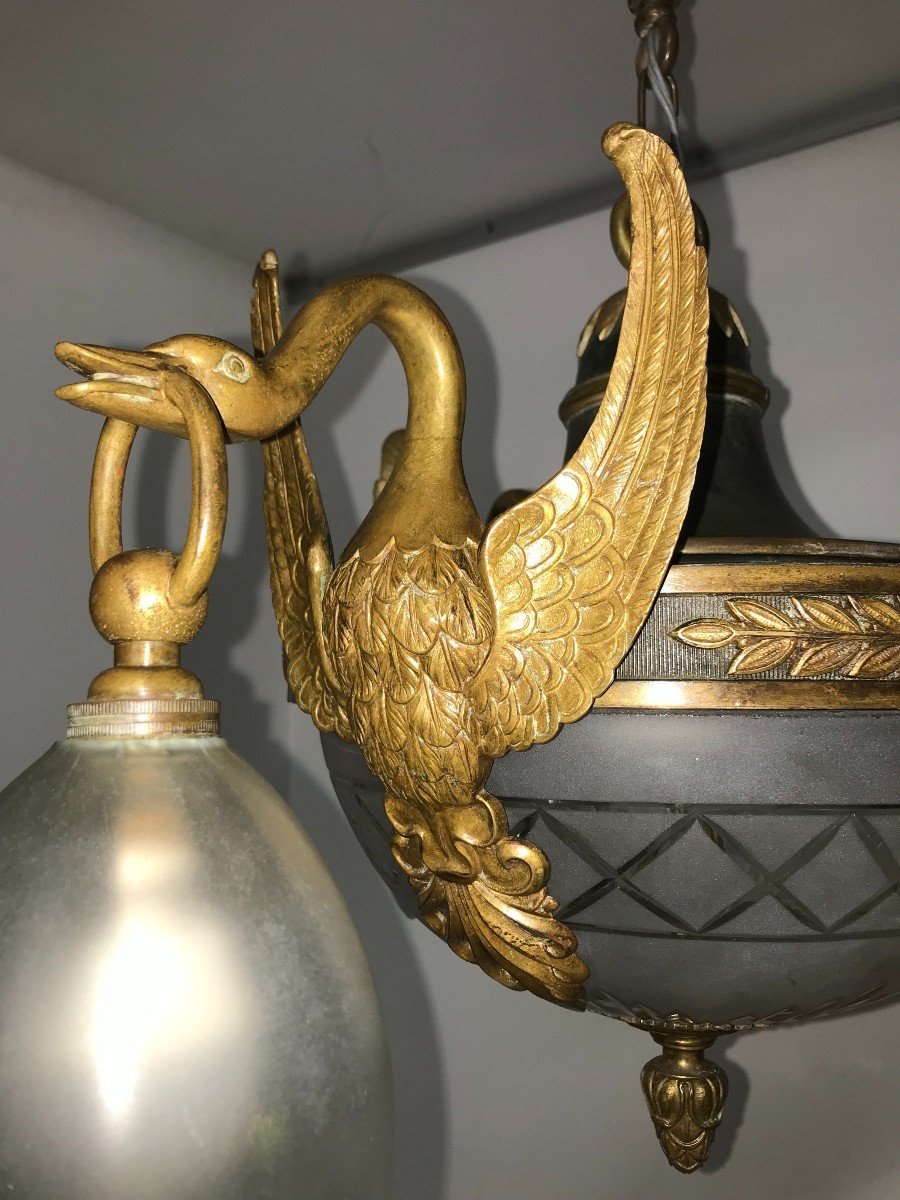 Empire Style Bronze And Glass Swan Chandelier -photo-2