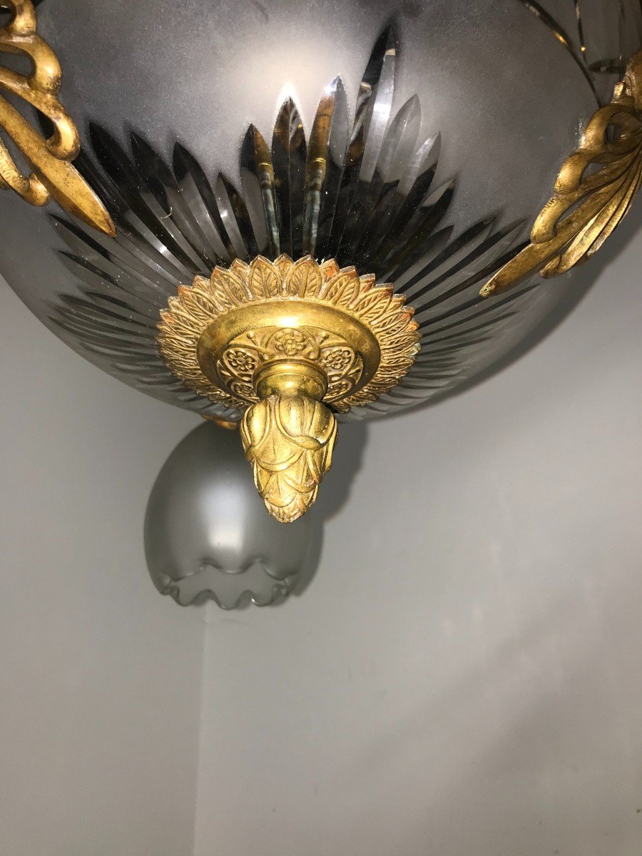 Lustre aux cygnes de style Empire en bronze et verre -photo-6