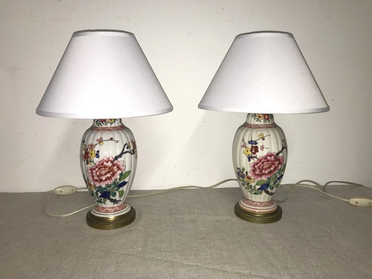 Pair Of Painted And Enameled Porcelain Lamps-photo-2