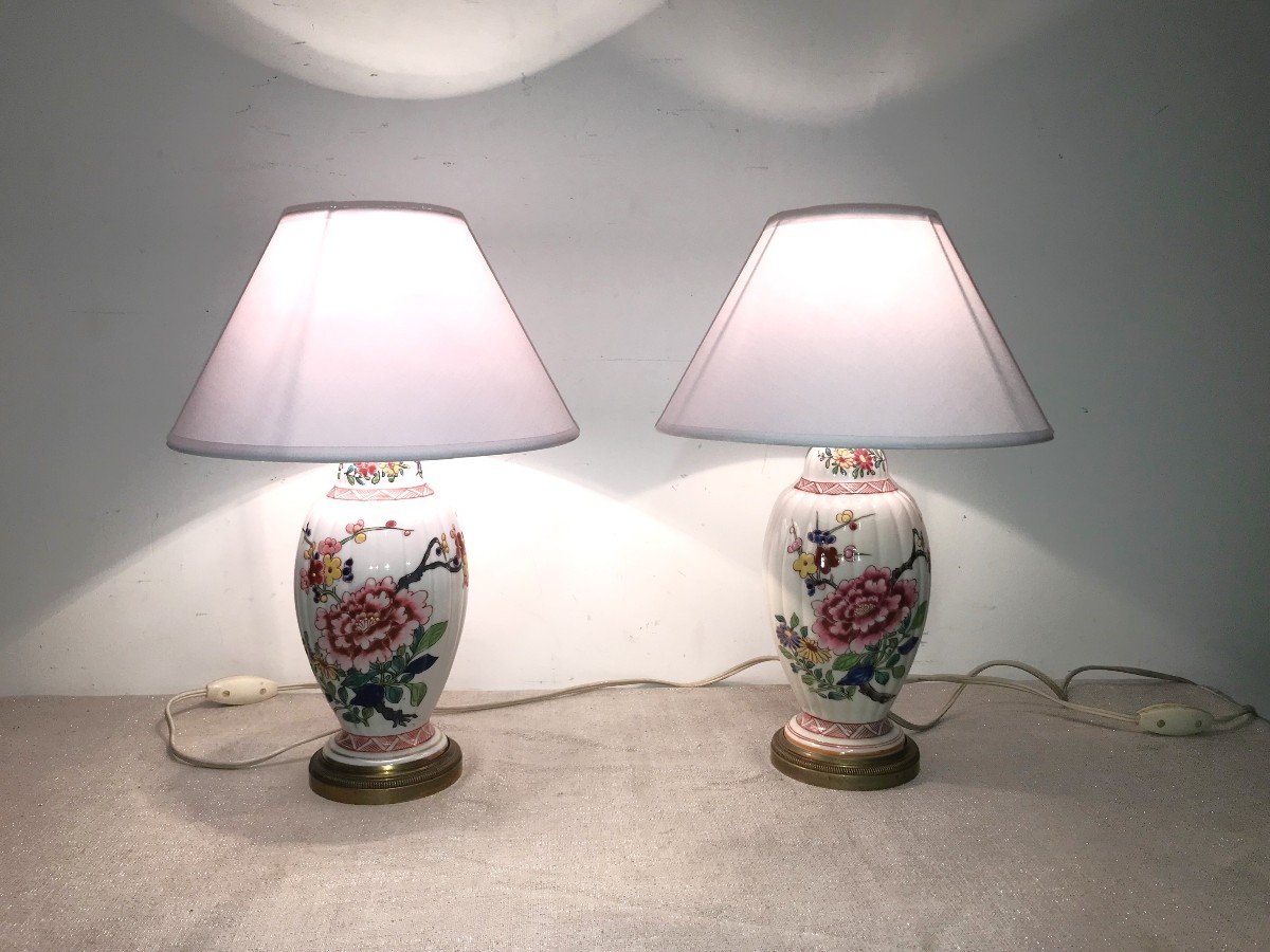 Pair Of Painted And Enameled Porcelain Lamps