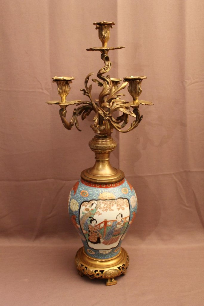 Japan Porcelain And Bronze Candelabra