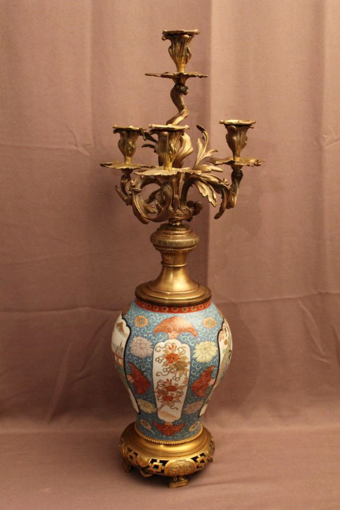 Japan Porcelain And Bronze Candelabra-photo-4