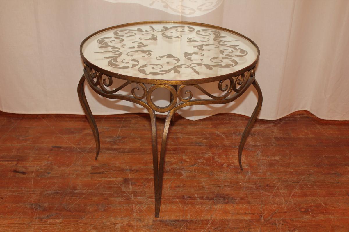 Iron Coffee Table Wrought Gilded Art Deco Style