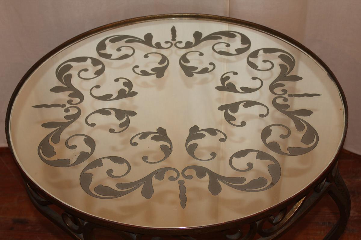 Iron Coffee Table Wrought Gilded Art Deco Style-photo-2