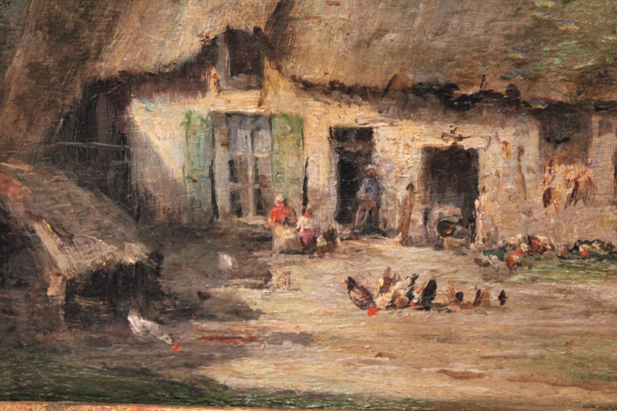 Oil On Panel Signed René Tener Farmyard XIX Century-photo-4