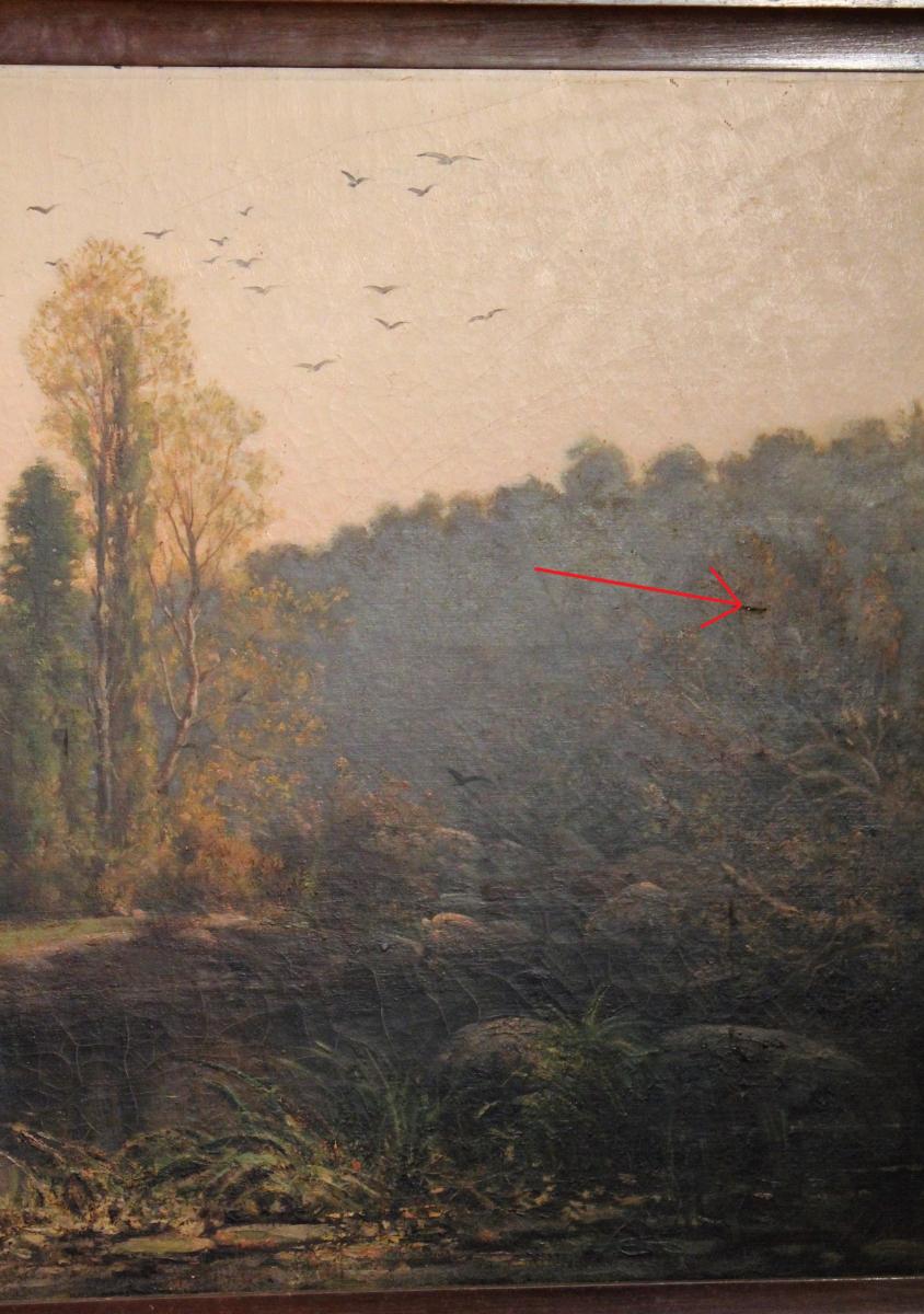 Large Landscape Painting Signed Amable Louis Pinta XIX-photo-4
