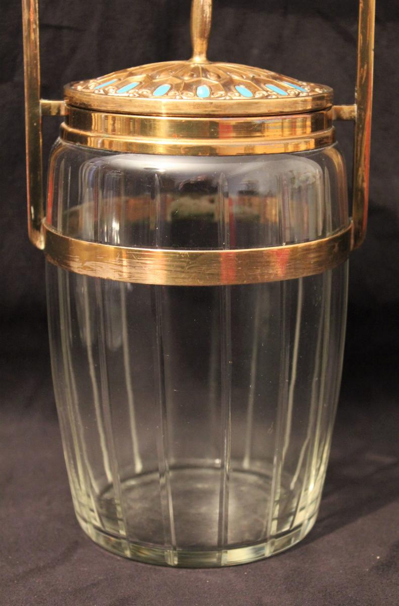 Crystal And Brass Cookie Bucket Art Deco-photo-3