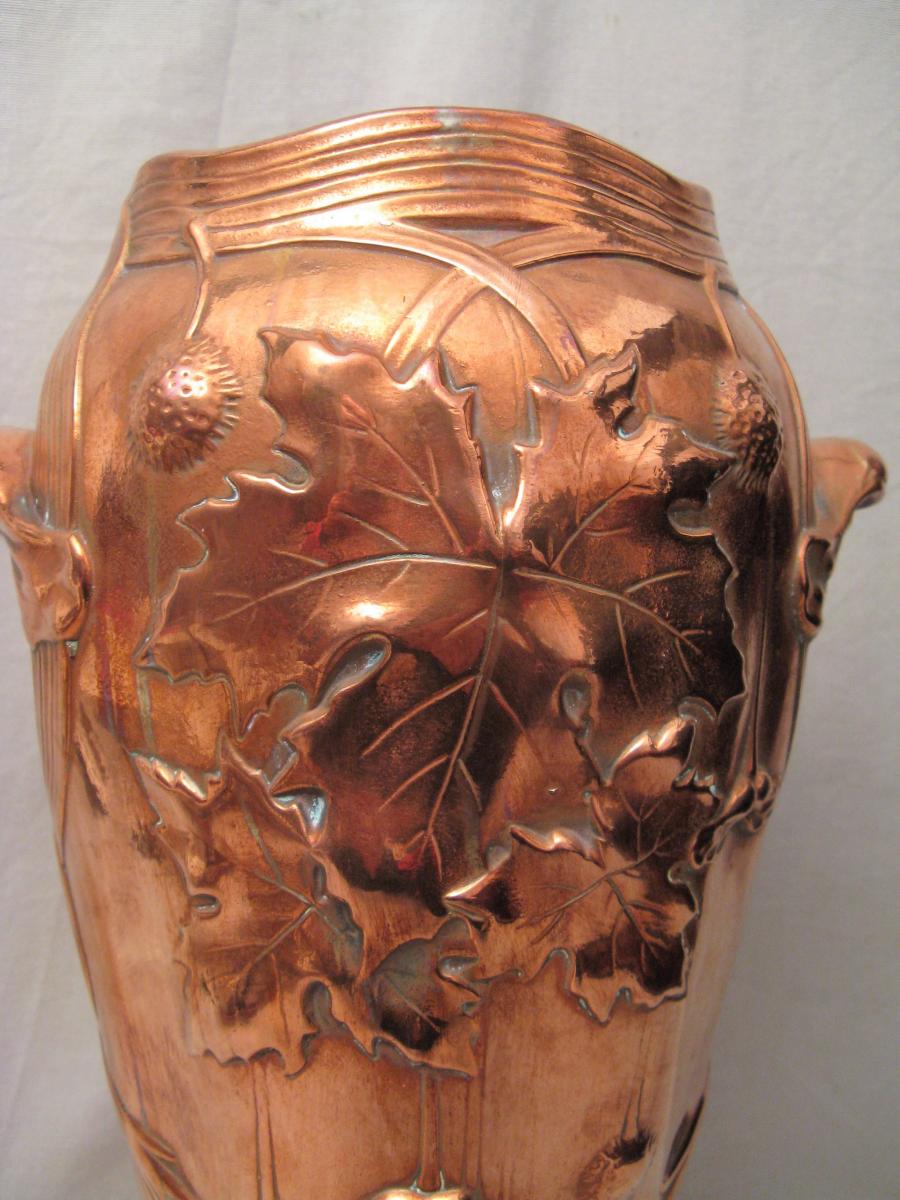 Vase époque art nouveau Gustave de Bruyn en galvanoplastie de cuivre-photo-2