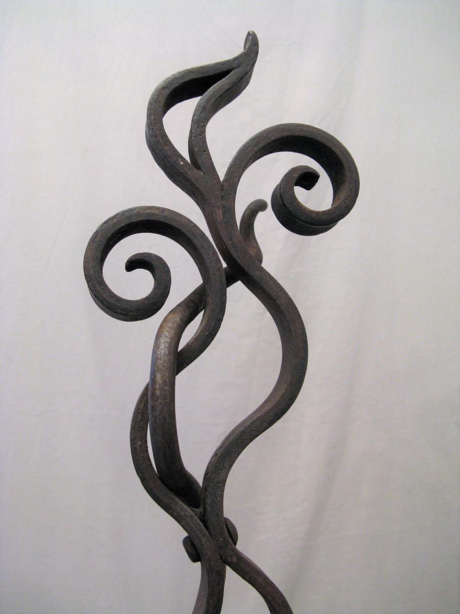 Pair Of Wrought Iron Andirons Art Nouveau Period In-photo-2