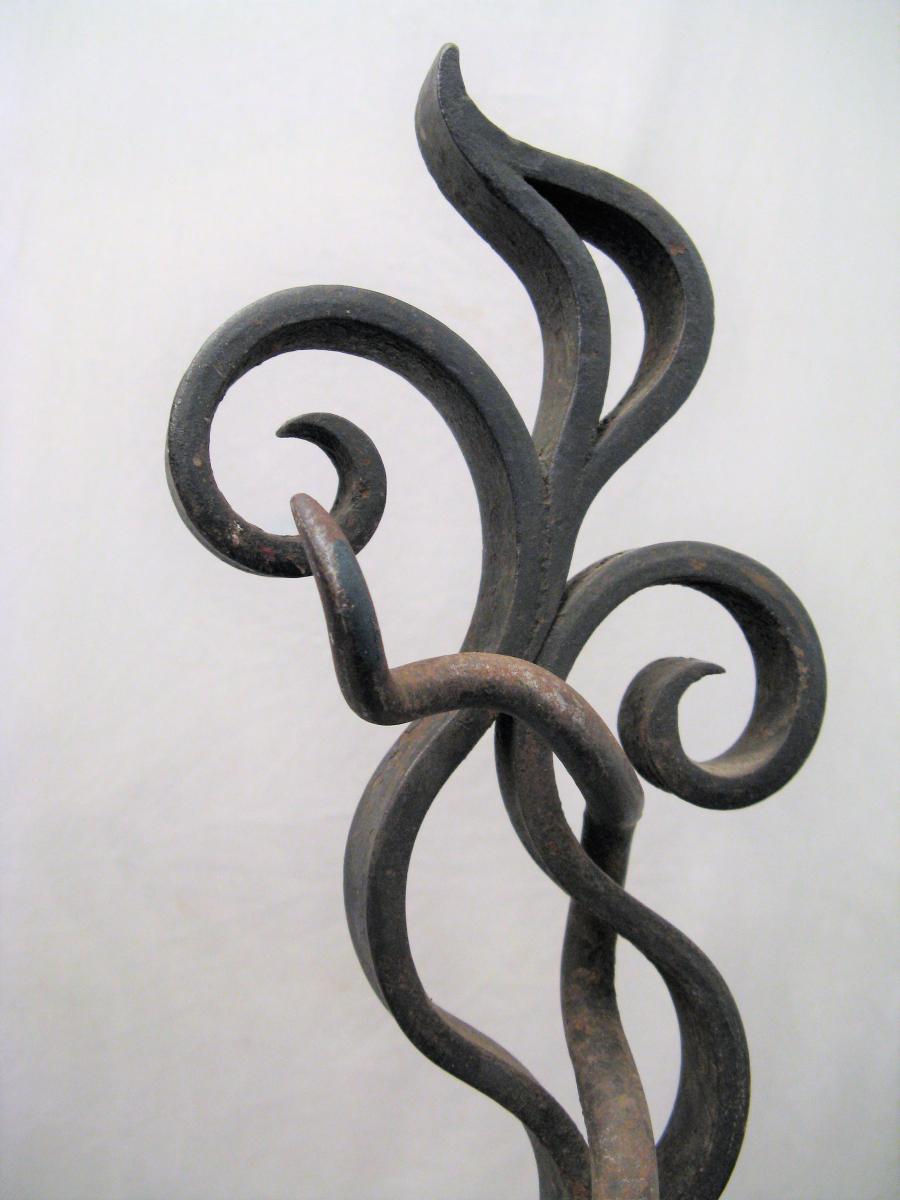 Paire de chenets en fer forgé époque Art Nouveau à décor de serpents-photo-3