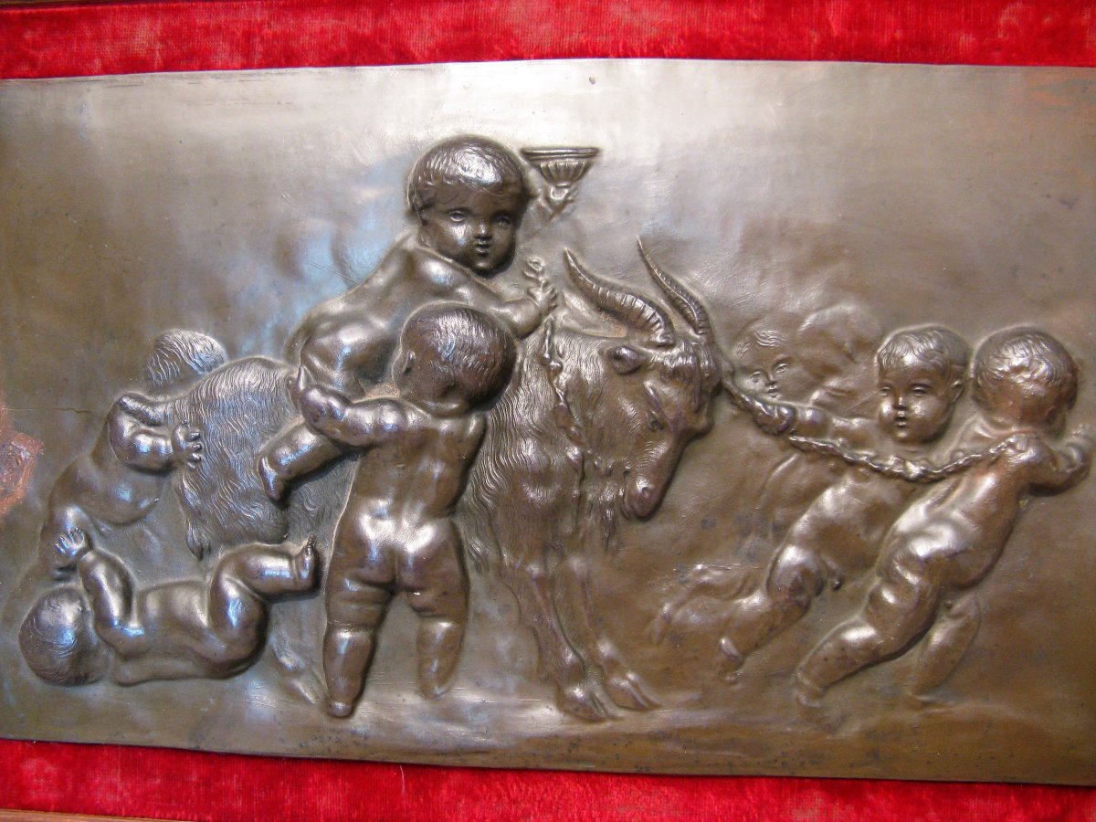 Two Bas Reliefs In Bronze Signed Alfred Borrel: The Loves Nineteenth Century-photo-2