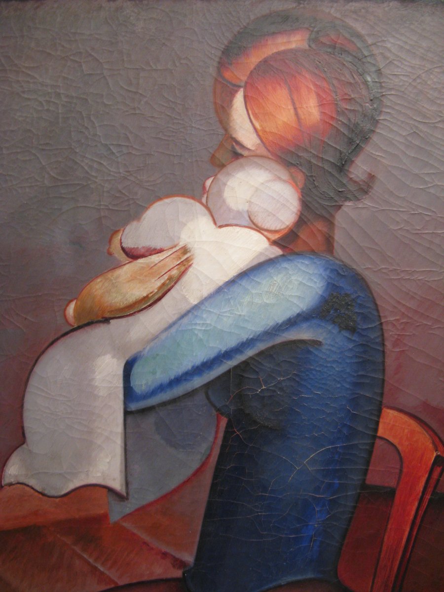 Large Oil On Canvas Painting Signed Louis Peronne "maternity" XX Th Century-photo-3