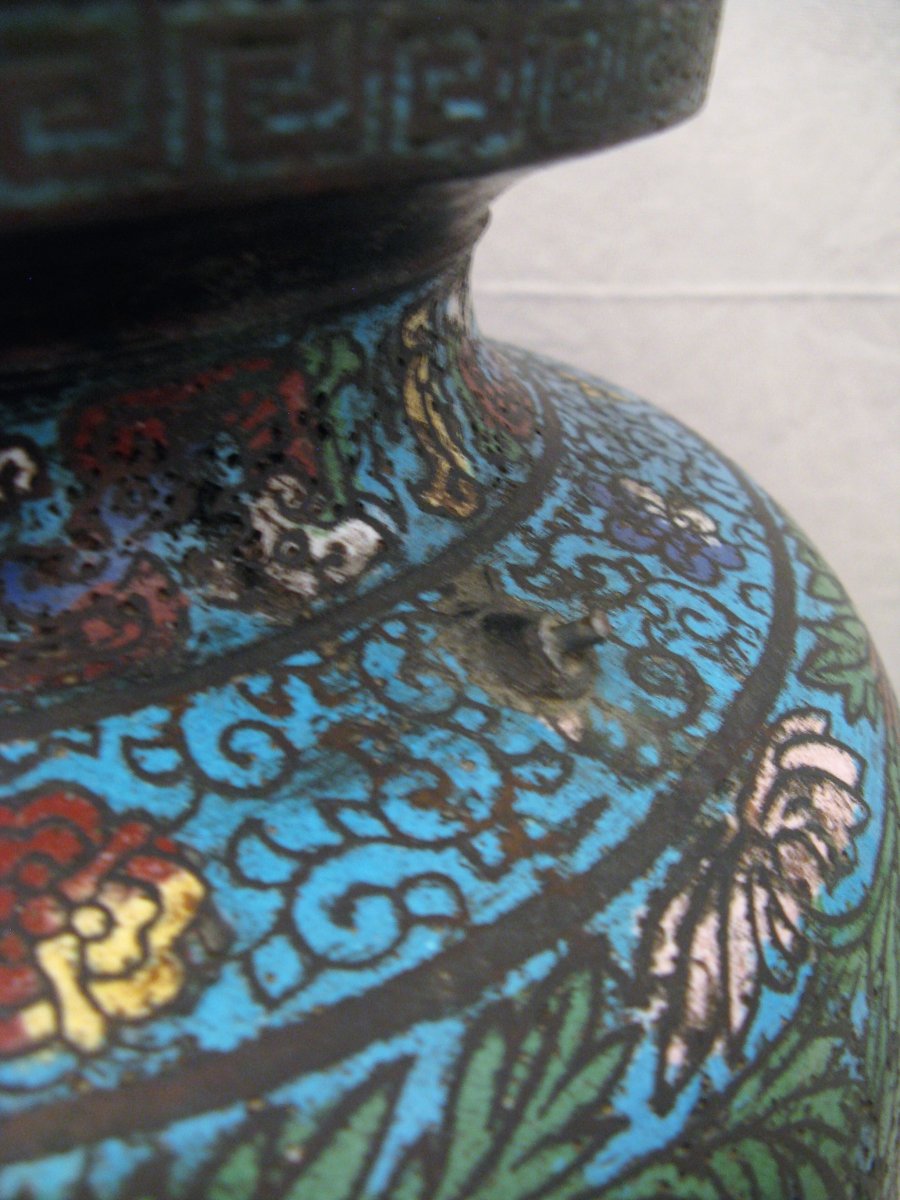 Large Enamelled Bronze Vase China XIX Century Enameled-photo-4