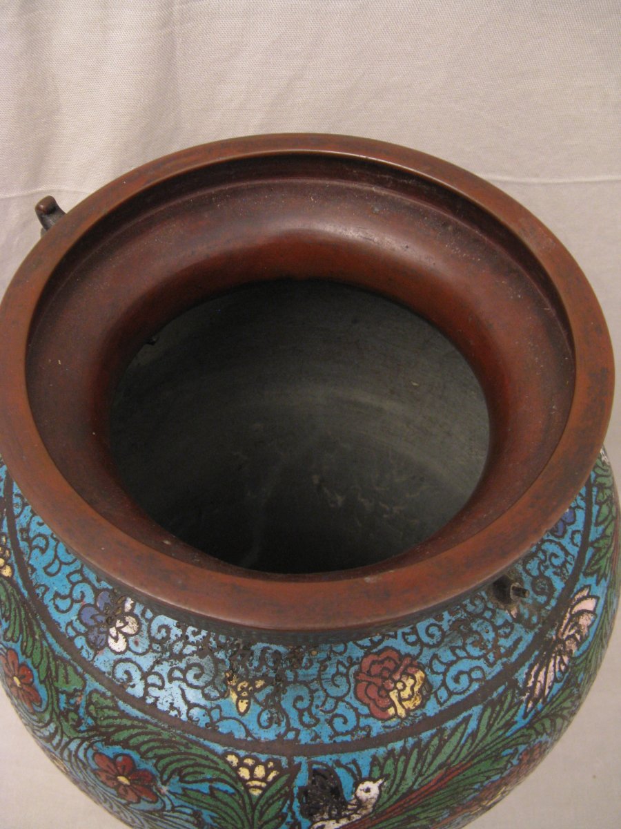 Large Enamelled Bronze Vase China XIX Century Enameled-photo-5