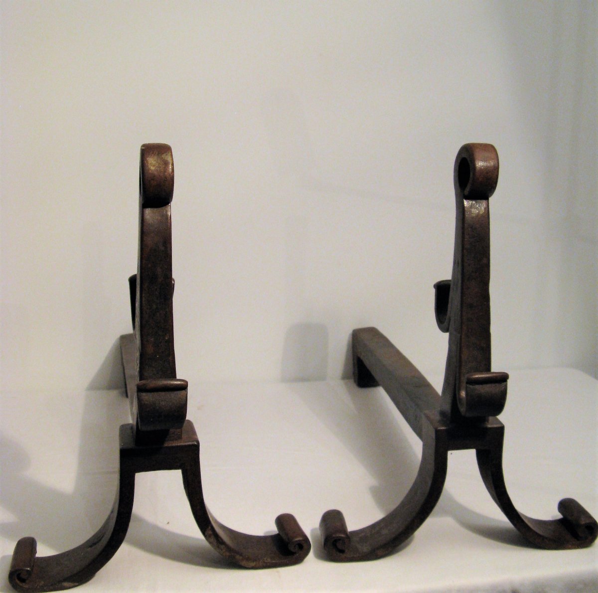 Pair Of Art Deco Andirons In Wrought Iron-photo-2