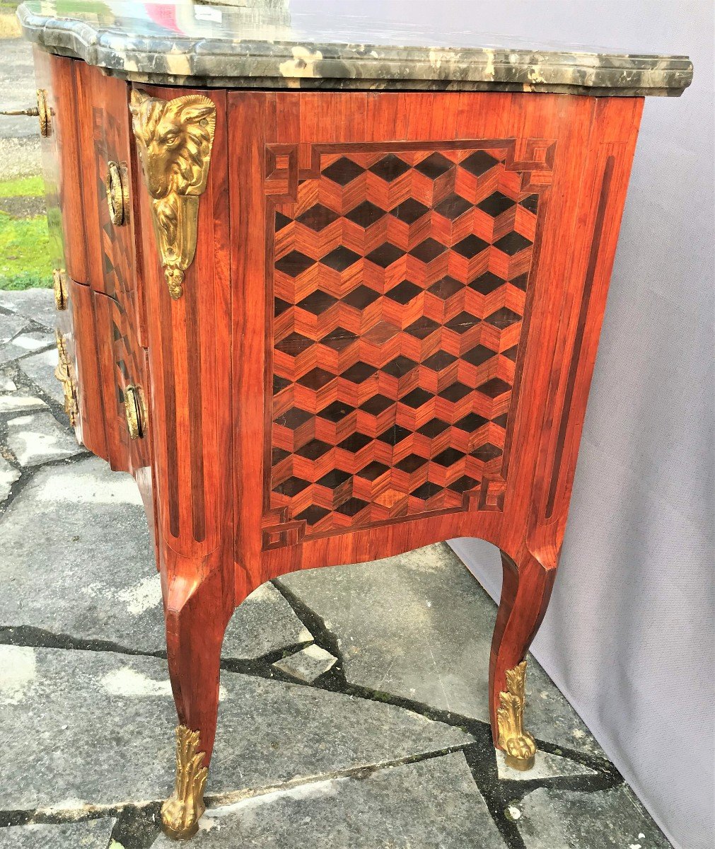 18th Century Transitional Commode In Marquetry Stamped Antoine Mouzard-photo-4