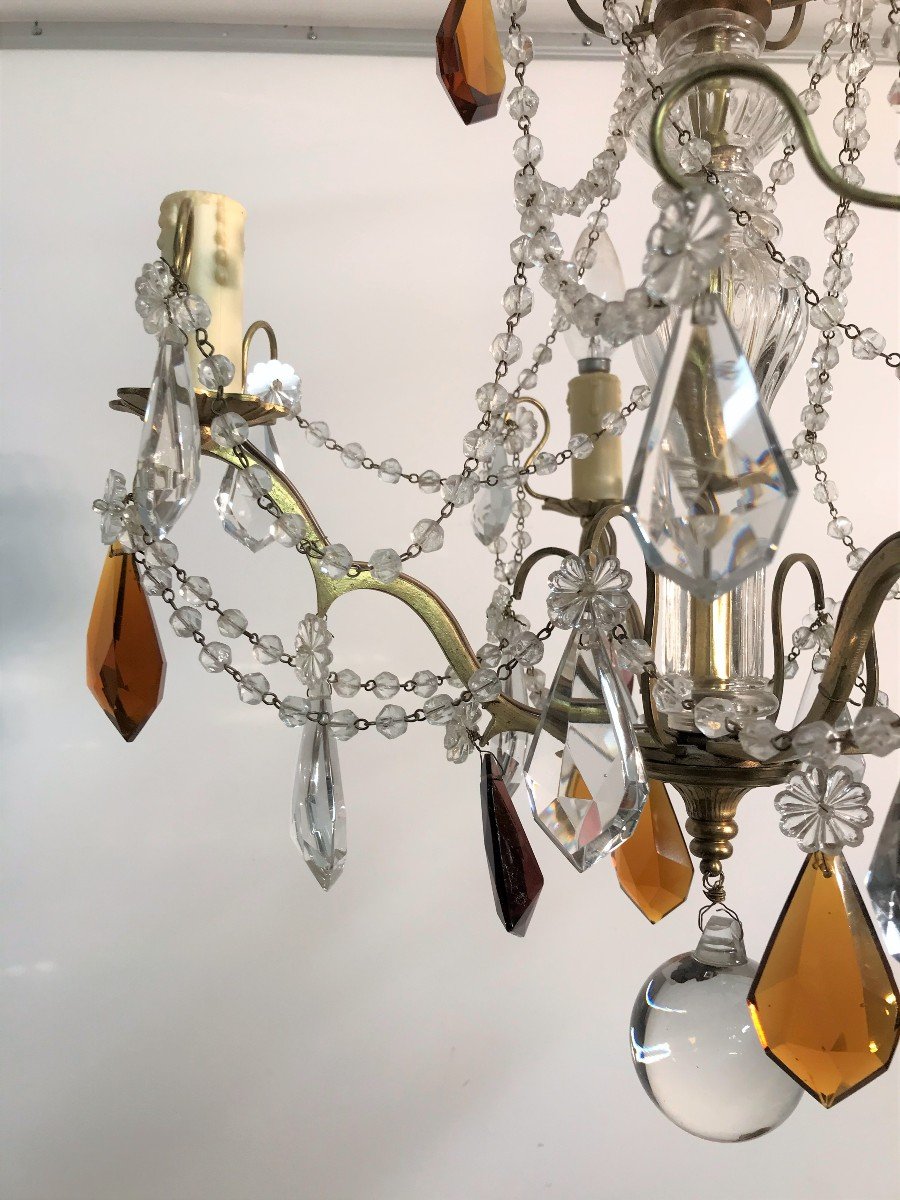 Twentieth Century Crystal And Glass 4-light Chandelier-photo-3