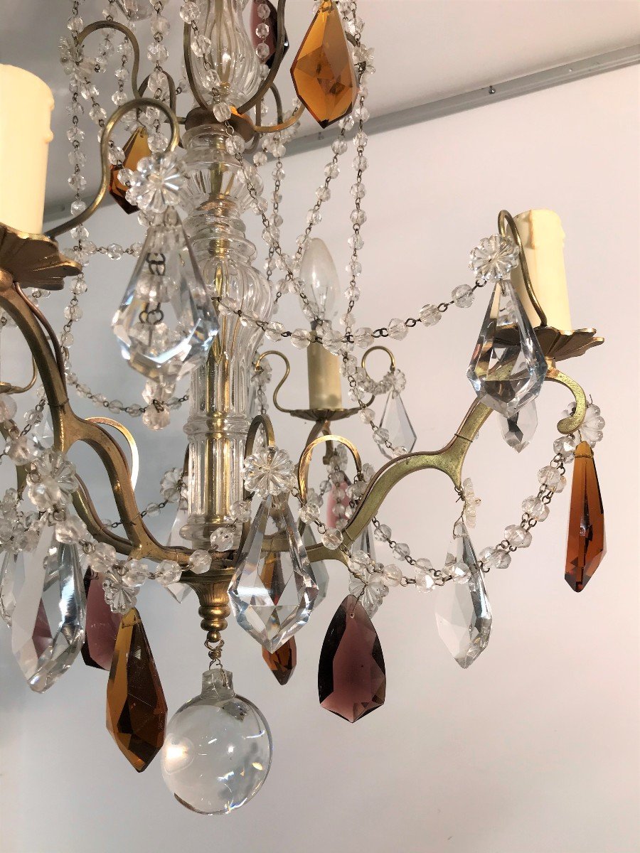 Twentieth Century Crystal And Glass 4-light Chandelier-photo-4