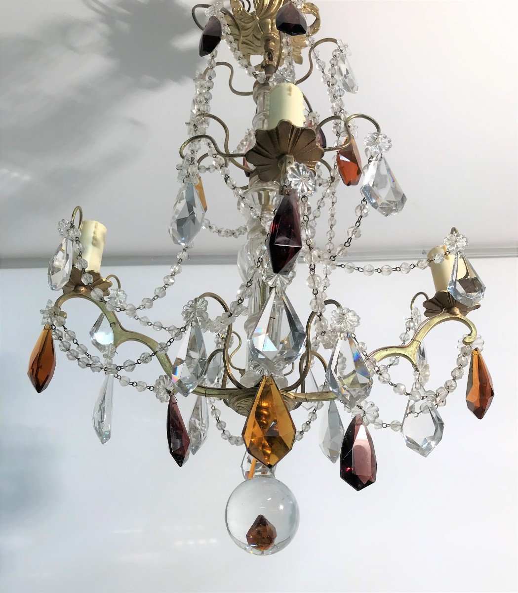 Twentieth Century Crystal And Glass 4-light Chandelier-photo-1